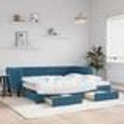 vidaXL Lit de jour avec gigogne et tiroirs sans matelas bleu 90x200 cm - 90 x 200 cm