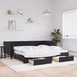 vidaXL Lit de jour avec gigogne et tiroirs sans matelas noir 100x200cm - 100 x 200 cm