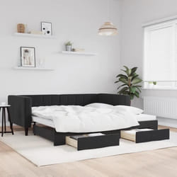 vidaXL Lit de jour avec gigogne et tiroirs sans matelas noir 100x200cm - 100 x 200 cm