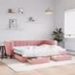 vidaXL Lit de jour avec gigogne et tiroirs rose 90x200 cm velours - 90 x 200 cm