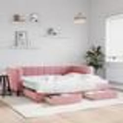 vidaXL Lit de jour avec gigogne et tiroirs rose 90x200 cm velours - 90 x 200 cm