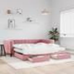 vidaXL Lit de jour avec gigogne et tiroirs rose 100x200 cm velours - 100 x 200 cm