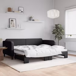 vidaXL Lit de jour avec lit gigogne noir 90x190 cm tissu - 90 x 190 cm