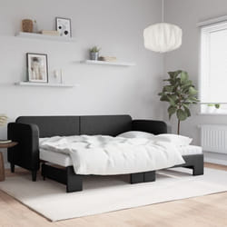 vidaXL Lit de jour avec lit gigogne et matelas noir 80x200 cm tissu - 80 x 200 cm