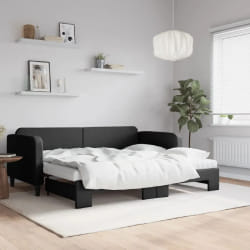vidaXL Lit de jour avec gigogne et matelas noir 90x200 cm tissu - 90 x 200 cm