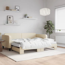 vidaXL Lit de jour avec gigogne et matelas crème 90x200 cm tissu - 90 x 200 cm