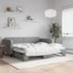 vidaXL Lit de jour avec gigogne et matelas gris clair 100x200 cm tissu - 180 x 200 cm
