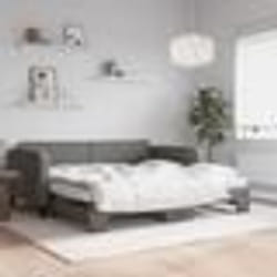 vidaXL Lit de jour avec gigogne et matelas gris foncé 100x200 cm tissu - 100 x 200 cm