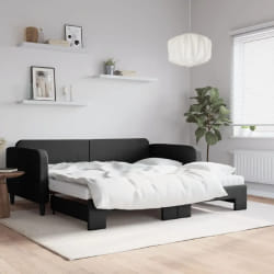vidaXL Lit de jour avec gigogne et matelas noir 100x200 cm tissu - 100 x 200 cm