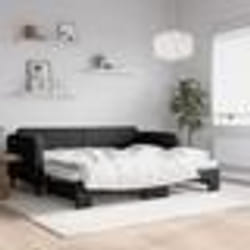 vidaXL Lit de jour avec gigogne et matelas noir 90x190 cm tissu - 90 x 190 cm