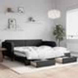vidaXL Lit de jour avec gigogne et tiroirs sans matelas noir 100x200cm - 100 x 200 cm