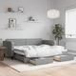 vidaXL Lit de jour avec gigogne et tiroirs gris clair 90x190 cm tissu - 90 x 190 cm