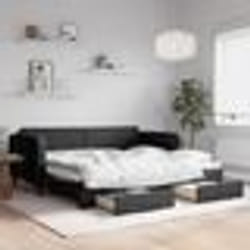 vidaXL Lit de jour avec gigogne et tiroirs noir 90x190 cm tissu - 90 x 190 cm
