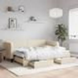 vidaXL Lit de jour avec gigogne et tiroirs crème 80x200 cm tissu - 80 x 200 cm
