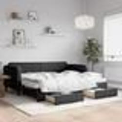 vidaXL Lit de jour avec gigogne et tiroirs noir 90x200 cm tissu - 90 x 200 cm