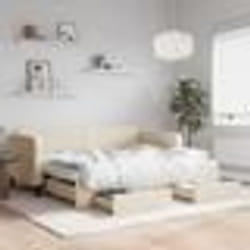 vidaXL Lit de jour avec gigogne et tiroirs crème 90x200 cm tissu - 90 x 200 cm