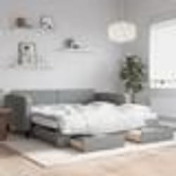 vidaXL Lit de jour avec gigogne et tiroirs gris clair 100x200 cm tissu - 100 x 200 cm