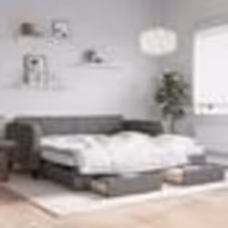 vidaXL Lit de jour avec gigogne et tiroirs gris foncé 100x200 cm tissu - 100 x 200 cm