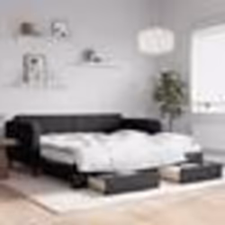 vidaXL Lit de jour avec gigogne et tiroirs noir 100x200 cm tissu - 100 x 200 cm