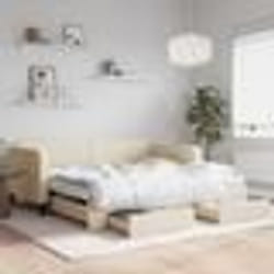 vidaXL Lit de jour avec gigogne et tiroirs crème 100x200 cm tissu - 100 x 200 cm
