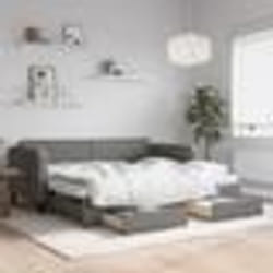 vidaXL Lit de jour avec gigogne et tiroirs gris foncé 90x190 cm tissu - 90 x 190 cm