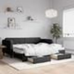 vidaXL Lit de jour avec gigogne et tiroirs noir 90x190 cm tissu - 90 x 190 cm