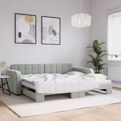 vidaXL Lit de jour avec lit gigogne gris clair 90x190 cm velours - 180 x 200 cm