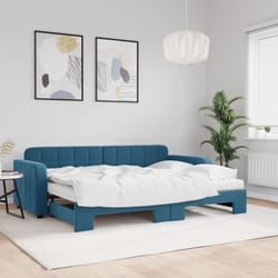 Lit de jour avec lit gigogne et matelas bleu 80x200 cm velours Vidaxl