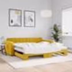 vidaXL Lit de jour avec gigogne et matelas jaune 100x200 cm velours - 100 x 200 cm