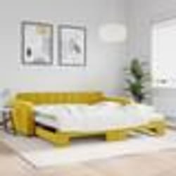 vidaXL Lit de jour avec gigogne et matelas jaune 100x200 cm velours - 100 x 200 cm