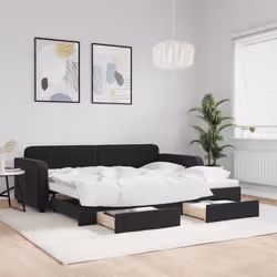 vidaXL Lit de jour avec gigogne et tiroirs sans matelas noir 90x200 cm - 90 x 200 cm