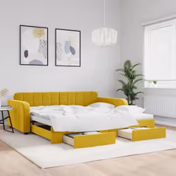 vidaXL Lit de jour avec gigogne et tiroirs jaune 100x200 cm velours - 100 x 200 cm