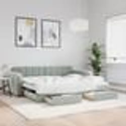vidaXL Lit de jour avec gigogne et tiroirs gris clair 90x190cm velours - 90 x 190 cm