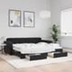 vidaXL Lit de jour avec gigogne et tiroirs noir 90x190 cm velours - 90 x 190 cm