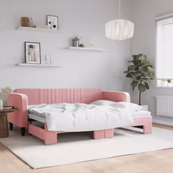vidaXL Lit de jour avec gigogne sans matelas rose 80x200 cm - 80 x 200 cm