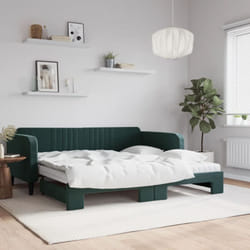 Vidaxl Lit De Jour Et Gigogne Et Matelas Vert Foncé 100x200 Cm Velours