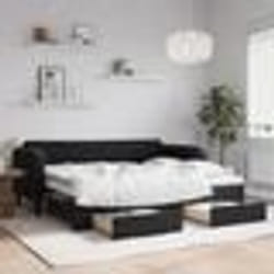 vidaXL Lit de jour avec gigogne et tiroirs sans matelas noir 90x200 cm - 90 x 200 cm