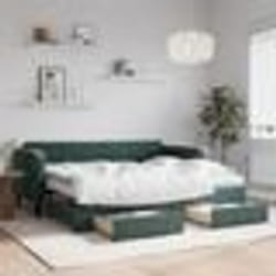 vidaXL Lit de jour avec gigogne et tiroirs vert foncé 90x200cm velours - 90 x 200 cm