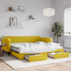 vidaXL Lit de jour avec gigogne et tiroirs jaune 100x200 cm velours - 100 x 200 cm