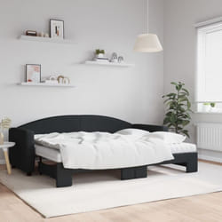 Lit de jour avec lit gigogne et matelas noir 80x200 cm tissu Vidaxl