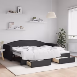 vidaXL Lit de jour avec gigogne et tiroirs sans matelas noir 90x200 cm - 90 x 200 cm