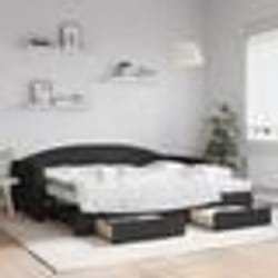 vidaXL Lit de jour avec gigogne et tiroirs noir 90x200 cm tissu - 90 x 200 cm