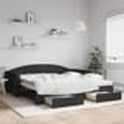 vidaXL Lit de jour avec gigogne et tiroirs noir 100x200 cm tissu - 100 x 200 cm