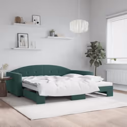vidaXL Lit de jour avec gigogne sans matelas vert foncé 100x200 cm - 100 x 200 cm