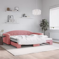 vidaXL Lit de jour avec lit gigogne rose 100x200 cm velours - 180 x 200 cm