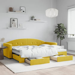 vidaXL Lit de jour avec gigogne et tiroirs jaune 80x200 cm velours - 80 x 200 cm