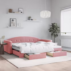Ce lit de repos 2 en 1 avec lit gigogne et tiroirs, servant à la fois de canapé et de lit, constitue un ajout pratique et acc ...
