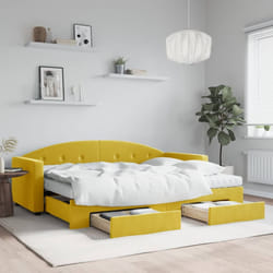 vidaXL Lit de jour avec gigogne et tiroirs jaune 80x200 cm velours - 80 x 200 cm