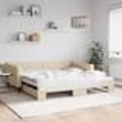 vidaXL Lit de jour avec lit gigogne crème 100x200 cm tissu - 100 x 200 cm