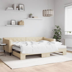 vidaXL Lit de jour avec gigogne et matelas crème 90x200 cm tissu - 180 x 200 cm